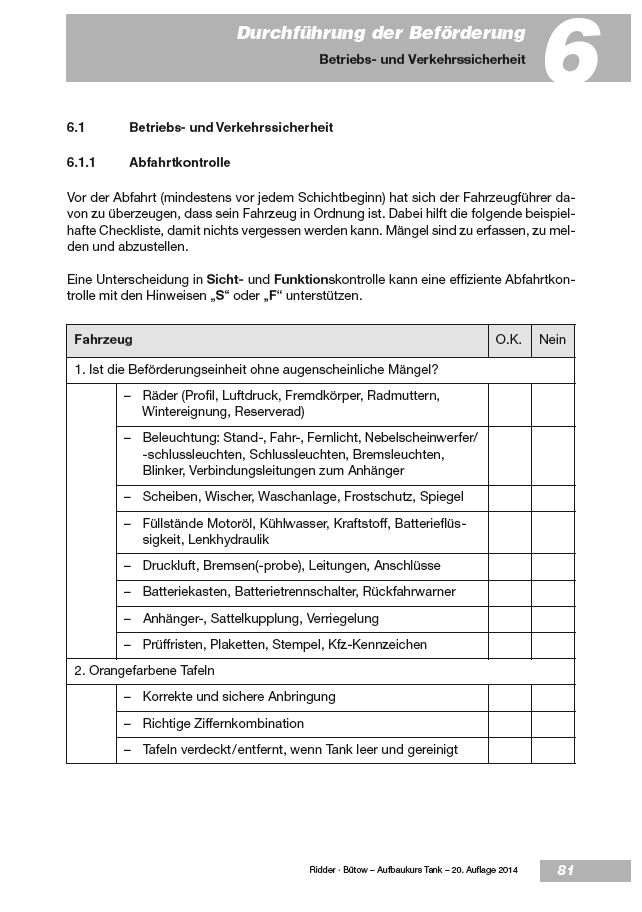 Checkliste Abfahrtkontrolle Tanktransport