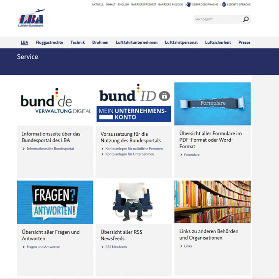 Screenshot LBA Serviceseite