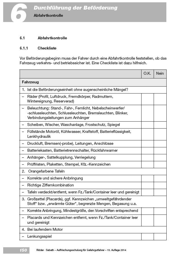 Checkliste Abfahrtkontrolle Stückgut- und Tanktransport
